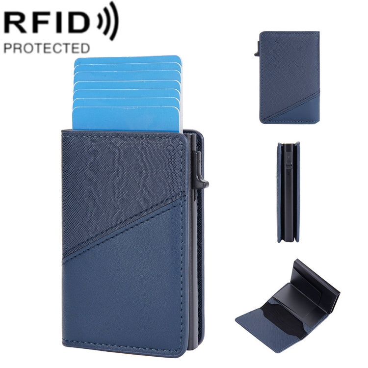 Baellerry RFID Anti-theft Aluminum Box Leather Wallet Side Push Contrasting Antimagnetic Card Holder(Blue) - free shipping - PMC TechLife - Order now!