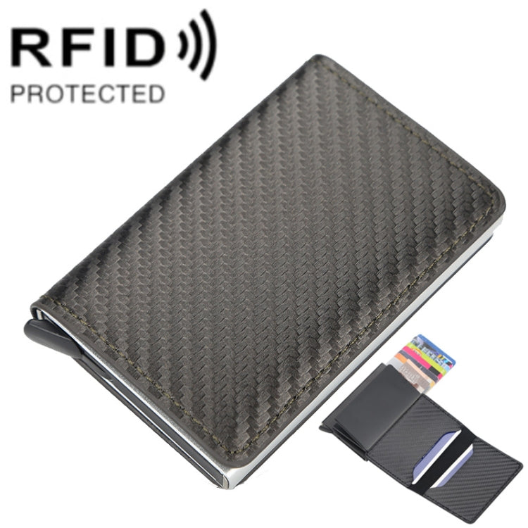 Baellerry RFID Anti-theft Plaid Leather Wallet Metal Aluminum Box Automatic Eject Type Card Holder(Dark Brown) - Antimagnetic RFID Package by Baellerry | Online Shopping South Africa | PMC TechLife | Buy Now Pay Later Mobicred