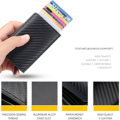 Baellerry RFID Anti-theft Plaid Leather Wallet Metal Aluminum Box Automatic Eject Type Card Holder(Black) - Antimagnetic RFID Package by Baellerry | Online Shopping South Africa | PMC Jewellery | Buy Now Pay Later Mobicred