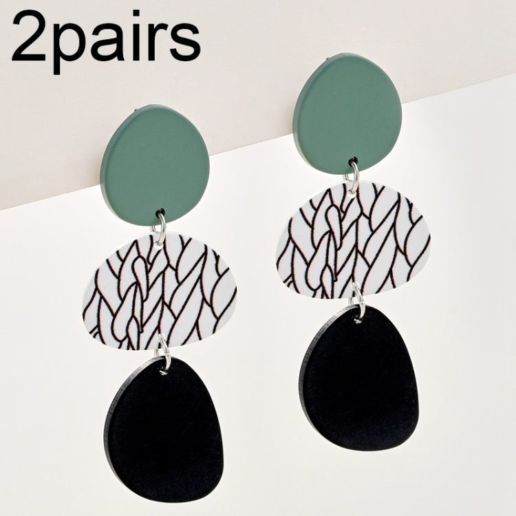 2pairs Contrasting Color Acrylic Geometric Round Stitching Long Ladies Earrings(Colorful) - Stud Earrings & Earrings by PMC Jewellery | Online Shopping South Africa | PMC Jewellery