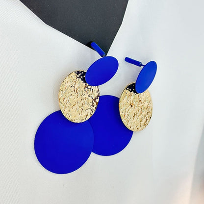 Stitching Solid Color Geometric Round Ladies Personality Earrings(E-649-Dark Blue) - Stud Earrings & Earrings by PMC Jewellery | Online Shopping South Africa | PMC Jewellery