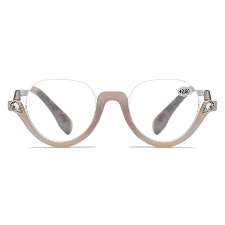 Diamond Studded Cat Eye Presbyopic Glasses Half-frame Fish-filament Glasses Unisex, Degree: +250(Gray Purple) - Presbyopic Glasses by PMC Jewellery | Online Shopping South Africa | PMC Jewellery