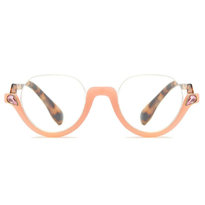 Diamond Studded Cat Eye Presbyopic Glasses Half-frame Fish-filament Glasses Unisex, Degree: +300(Light Pink) - Presbyopic Glasses by PMC Jewellery | Online Shopping South Africa | PMC Jewellery