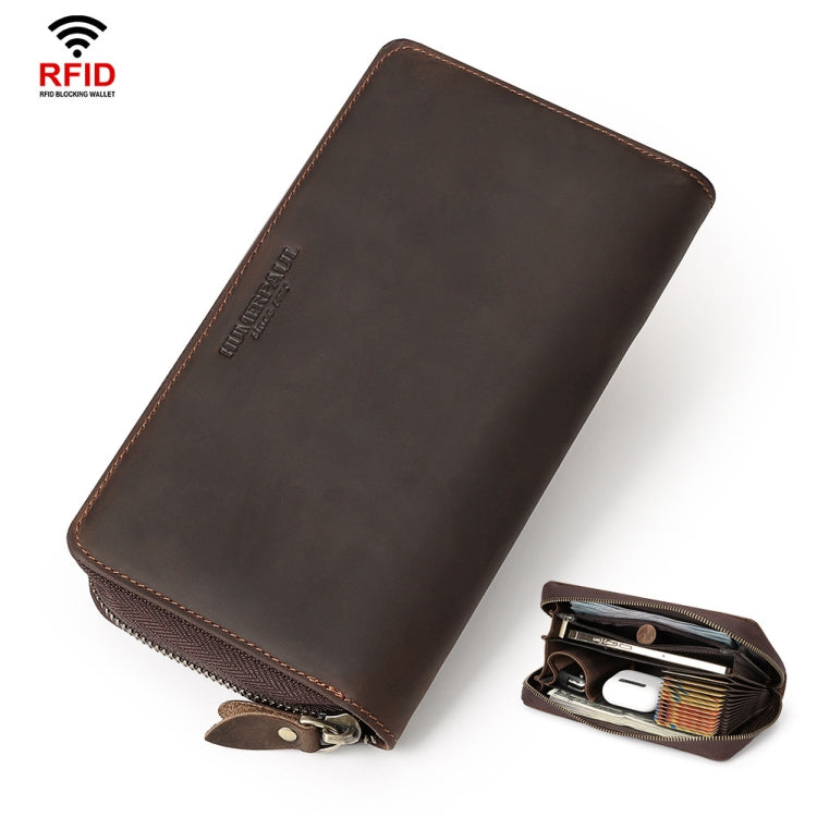 HUMERPAUL RFID Retro Zipper Multi -Card Leather Men Long Wallet Handbag(Coffee) - free shipping - PMC TechLife - Order now!