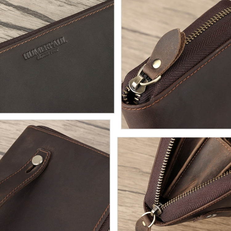 HUMERPAUL RFID Retro Zipper Multi -Card Leather Men Long Wallet Handbag(Coffee) - free shipping - PMC TechLife - Order now!