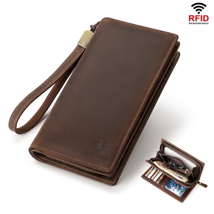HUMERPAUL RFID Large Capacity Leather Wallet Long Men Pump Mobile Phone(Brown) - free shipping - PMC TechLife - Order now!