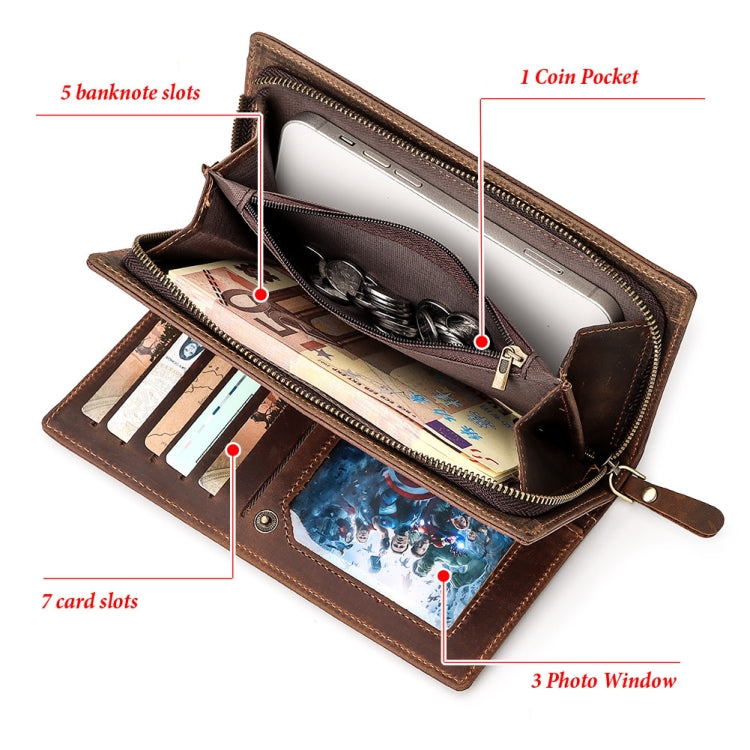 HUMERPAUL RFID Large Capacity Leather Wallet Long Men Pump Mobile Phone(Brown) - free shipping - PMC TechLife - Order now!