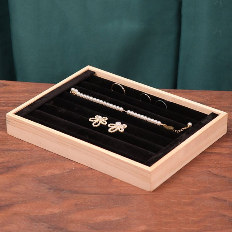 Solid Wooden Velvet Jewelry Display Tray Ring Earring Bracelet Storage And Organization Box, Specification: Medium Black Velvet - Jewelry Storages by PMC Jewellery | Online Shopping South Africa | PMC Jewellery