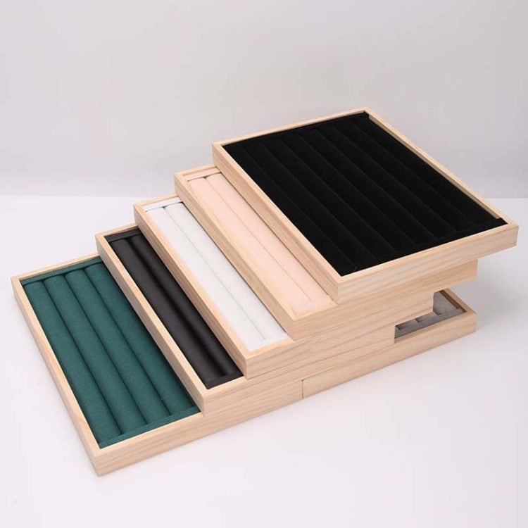 Solid Wooden Velvet Jewelry Display Tray Ring Earring Bracelet Storage And Organization Box, Specification: Medium Black Leather - Jewelry Storages by PMC Jewellery | Online Shopping South Africa | PMC Jewellery