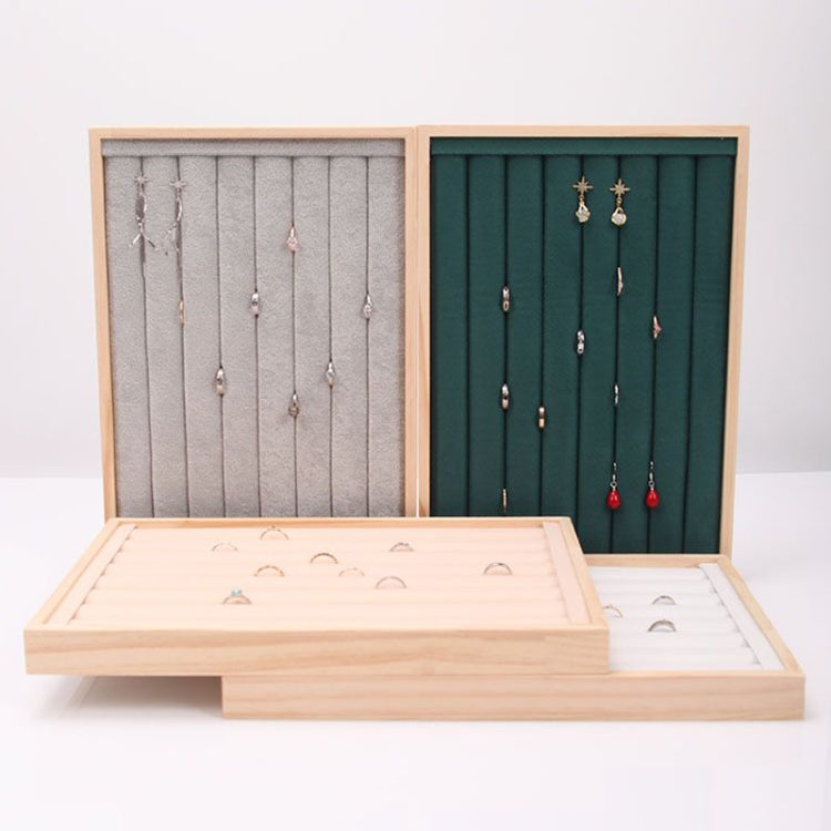 Solid Wooden Velvet Jewelry Display Tray Ring Earring Bracelet Storage And Organization Box, Specification: Medium Beige - Jewelry Storages by PMC Jewellery | Online Shopping South Africa | PMC Jewellery