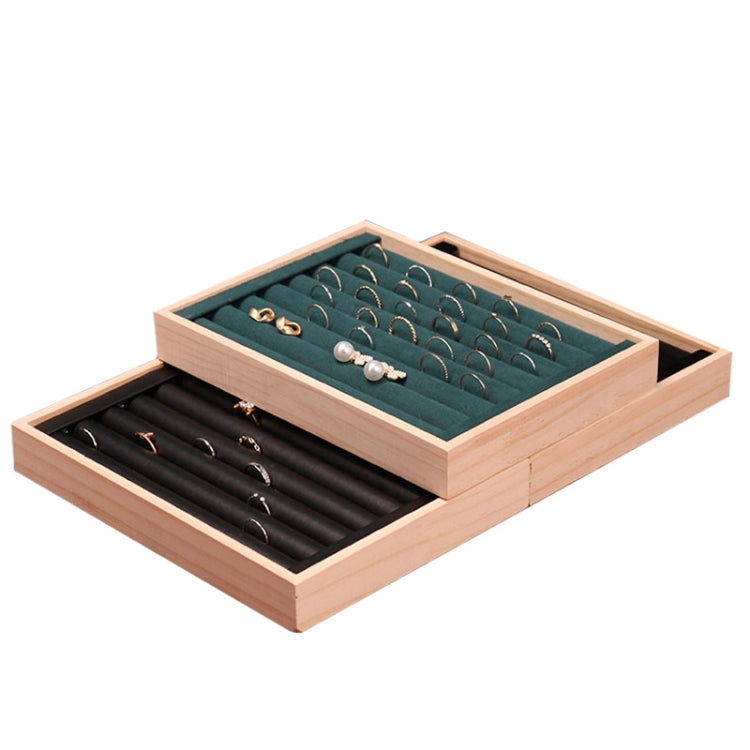 Solid Wooden Velvet Jewelry Display Tray Ring Earring Bracelet Storage And Organization Box, Specification: Medium Beige - Jewelry Storages by PMC Jewellery | Online Shopping South Africa | PMC Jewellery