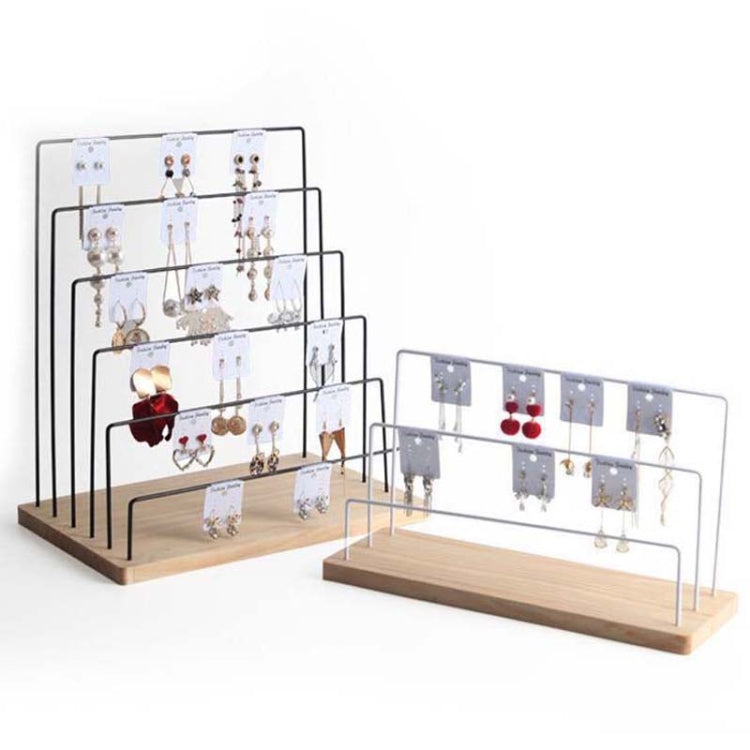 Wooden Base Iron Multi-Layer Earrings Storage Display Rack Can Hang Jewelry Display Shelf, Style: 4 Layers (Black) - Jewelry Storages by PMC Jewellery | Online Shopping South Africa | PMC Jewellery