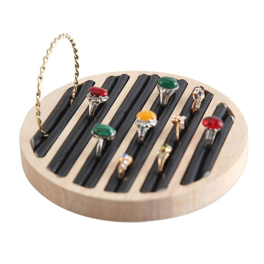 Solid Wooden Round Ring Jewelry Display Board Jewelry Bracelet Storage Tray, Style: Leather ( Black ) - Jewelry Storages by PMC Jewellery | Online Shopping South Africa | PMC Jewellery