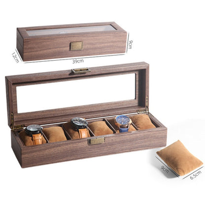 Wood Grain Leather Watch Display Box Watch Storage Case Jewelry Box, Style: 6 Digit Long - Watch Storages by PMC Jewellery | Online Shopping South Africa | PMC Jewellery