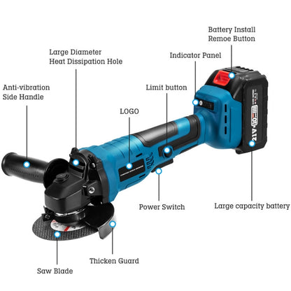 HILDA 21V Brushless Angle Grinder Lithium Cutting Machine, Model: 2 Battery +1 Charger EU Plug - Abrasive Tools & Accessories by HILDA | Online Shopping South Africa | PMC Jewellery