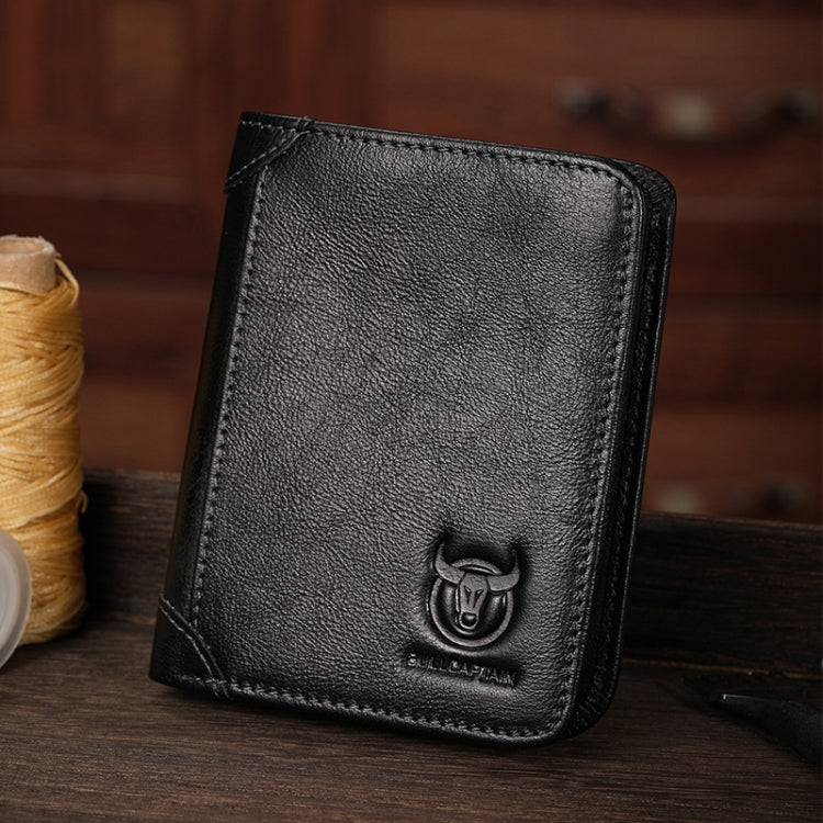 Bull Captain Men Wallet First-layer Cowhide Coin Clip RFID Retro Vertical ID Holder(Black) - Antimagnetic RFID Package by Bull Captain | Online Shopping South Africa | PMC TechLife | Buy Now Pay Later Mobicred