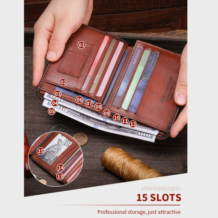 Bull Captain Men Wallet First-layer Cowhide Coin Clip RFID Retro Vertical ID Holder(Coffee) - free shipping - PMC TechLife - Order now!
