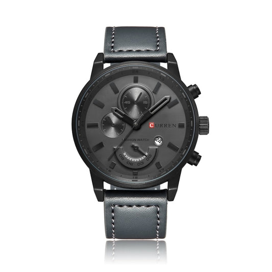 Curren 8217 Leather Strap Casual Waterproof Quartz Men Watch with Calendar(Black Shell Gray) - Leather Strap Watches by Curren | Online Shopping South Africa | PMC Jewellery | Buy Now Pay Later Mobicred