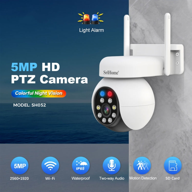 SriHome SH052 Wifi 5MP Wireless PTZ IP AI Auto Tracking Sound&Light Alarm Starlight Color Night Vision Outdoors Surveillance Camera, Plug: AU - free shipping - PMC TechLife - Order now!