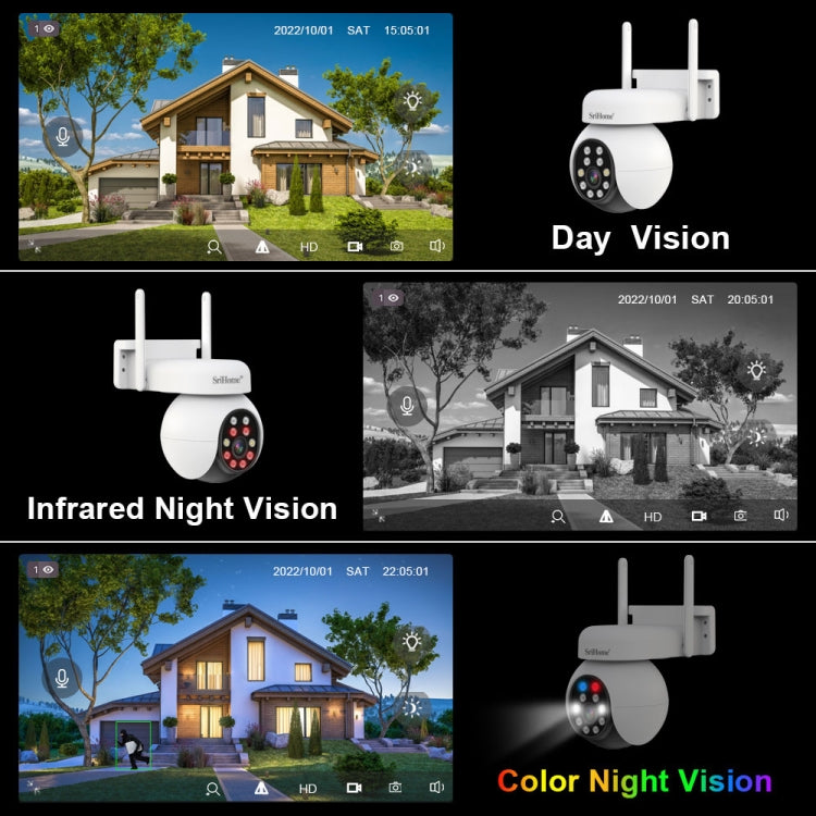 SriHome SH052 Wifi 5MP Wireless PTZ IP AI Auto Tracking Sound&Light Alarm Starlight Color Night Vision Outdoors Surveillance Camera, Plug: AU - free shipping - PMC TechLife - Order now!