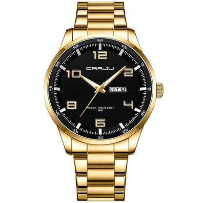 CRRJU 5005 Men Steel Strap Watch Simple Business Personalized Waterproof Watch With Calendar Display(Golden) - Metal Strap Watches by CRRJU | Online Shopping South Africa | PMC Jewellery | Buy Now Pay Later Mobicred