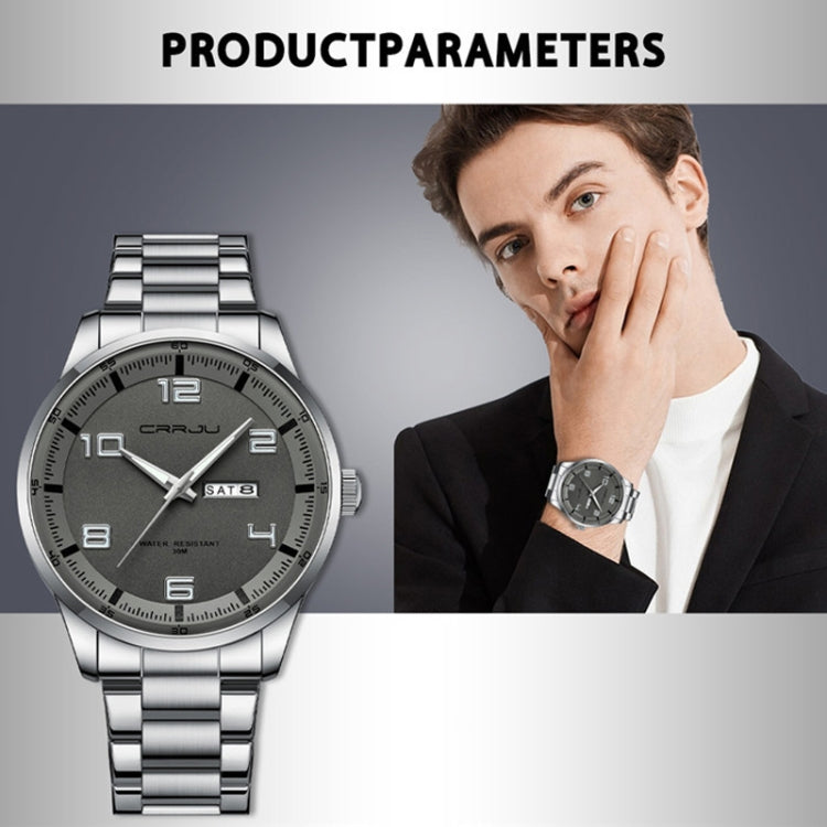 CRRJU 5005 Men Steel Strap Watch Simple Business Personalized Waterproof Watch With Calendar Display(Silver) - Metal Strap Watches by CRRJU | Online Shopping South Africa | PMC Jewellery | Buy Now Pay Later Mobicred