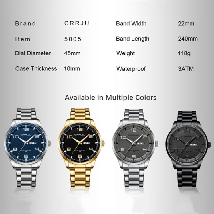 CRRJU 5005 Men Steel Strap Watch Simple Business Personalized Waterproof Watch With Calendar Display(Golden) - Metal Strap Watches by CRRJU | Online Shopping South Africa | PMC Jewellery | Buy Now Pay Later Mobicred