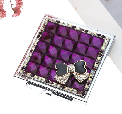 Hand-made Diamond Mini Folding Cosmetic Mirror Portable Mirror Double-side Gem Bow(Purple) - Mirror by PMC Jewellery | Online Shopping South Africa | PMC Jewellery