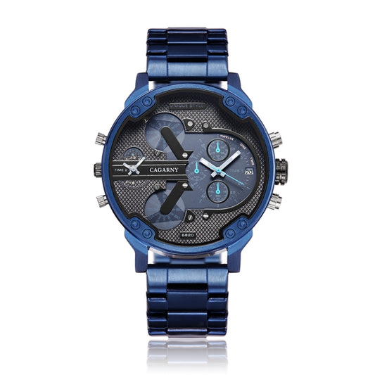 CAGARNY 6820 Large Dial Calendar Display Stainless Steel Band Quartz Dual Movement Watch For Men(Blue) - Metal Strap Watches by CAGARNY | Online Shopping South Africa | PMC Jewellery | Buy Now Pay Later Mobicred