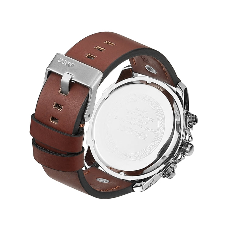 CAGARNY 6882 Fashion Waterproof Polychromatic Metal Shell Quartz Watch with Leather Wristband(Brown Silver) - Leather Strap Watches by CAGARNY | Online Shopping South Africa | PMC Jewellery | Buy Now Pay Later Mobicred