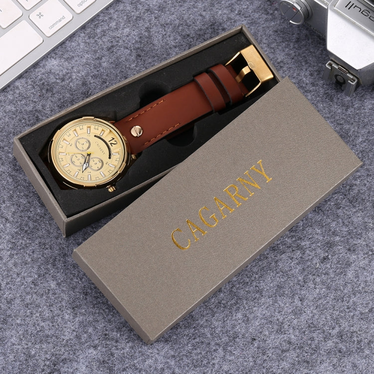 CAGARNY 6882 Fashion Waterproof Polychromatic Metal Shell Quartz Watch with Leather Wristband(Brown Silver) - Leather Strap Watches by CAGARNY | Online Shopping South Africa | PMC Jewellery | Buy Now Pay Later Mobicred