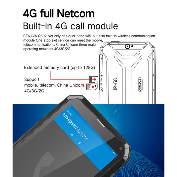 CENAVA-Q802 Triple Proofing Tablet PC, 8.0 inch, 3GB+32GB, Support Google Play, 4G Phone Call, IP68 Waterproof Shockproof Dustproof, Android 7.0, MTK6753 Octa Core 1.5GHz, Support OTG/GPS/NFC/WiFi/BT/TF Card(Black) - CENAVA by CENAVA | Online Shopping South Africa | PMC Jewellery