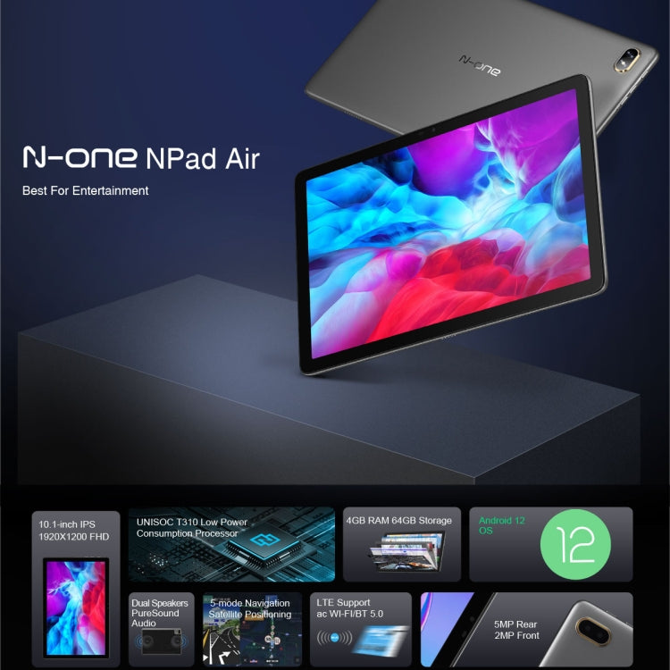 N-ONE Npad Air 2023 Tablet PC, 10.1 inch, 4GB+64GB, Android 12 Unisoc T310 Quad Core up to 2.0GHz, Support Dual SIM & WiFi & BT, Network: 4G, US Plug(Grey) - Other by PMC Jewellery | Online Shopping South Africa | PMC Jewellery