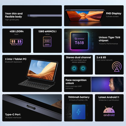 CHUWI HiPad Air Tablet PC, 10.3 inch, 4GB+128GB, Without Keyboard, Android 11, Unisoc T618 Octa Core 2.0GHz, Support Face Recognition & Bluetooth & WiFi & TF Card (Black+Gray) - CHUWI by CHUWI | Online Shopping South Africa | PMC Jewellery | Buy Now Pay Later Mobicred