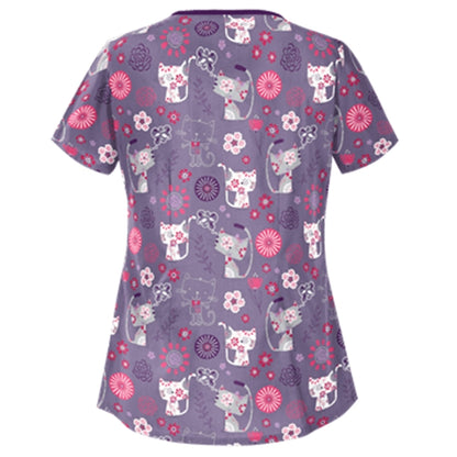 Printed Round Neck Slim-fit Nurse Uniform T-shirt (Color:Purple Size:L) - T-shirt by PMC Jewellery | Online Shopping South Africa | PMC Jewellery