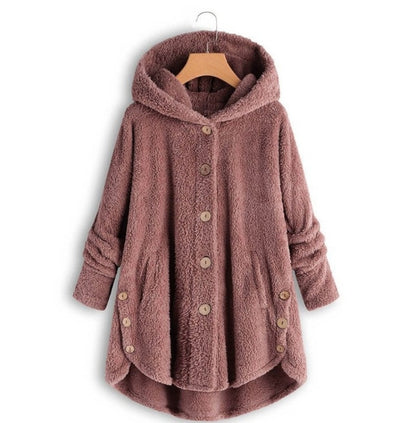 Button Plush Irregular Solid Color Coat (Color:Pink Size:XXXXL) - Hoodie by PMC Jewellery | Online Shopping South Africa | PMC Jewellery