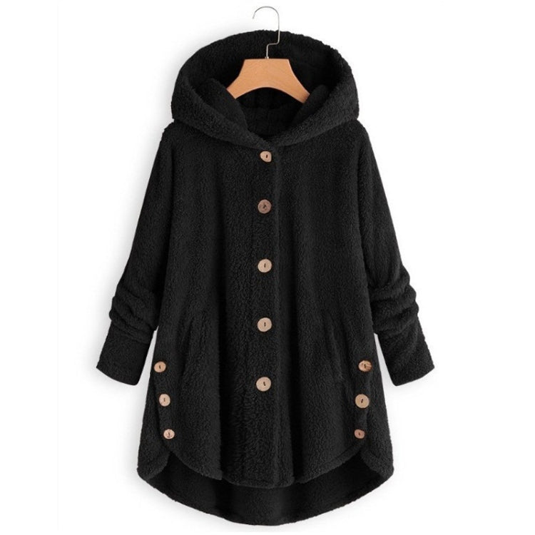Button Plush Irregular Solid Color Coat (Color:Black Size:XL) - Hoodie by PMC Jewellery | Online Shopping South Africa | PMC Jewellery