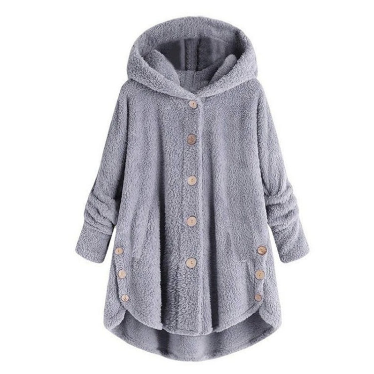 Button Plush Irregular Solid Color Coat (Color:Light Grey Size:XXXL) - Hoodie by PMC Jewellery | Online Shopping South Africa | PMC Jewellery