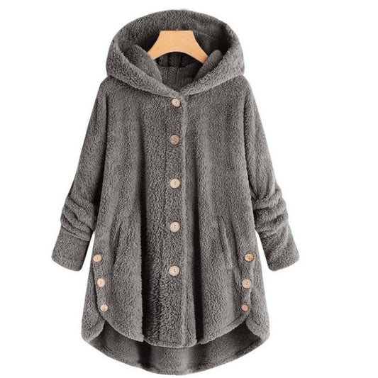 Button Plush Irregular Solid Color Coat (Color:Dark Gray Size:XXXL) - Hoodie by PMC Jewellery | Online Shopping South Africa | PMC Jewellery