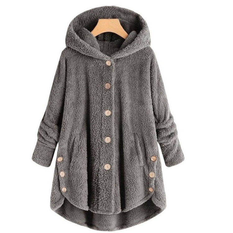 Button Plush Irregular Solid Color Coat (Color:Dark Gray Size:XXXXL) - Hoodie by PMC Jewellery | Online Shopping South Africa | PMC Jewellery